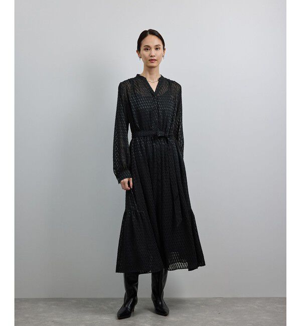 ROPE「【洗える】ロングスリーブワンピース（ジャガード/リーフプリント）【WEB・一部店舗限定】」|ワンピース|