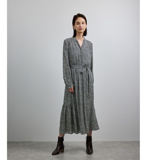 ROPE「【洗える】ロングスリーブワンピース（ジャガード/リーフプリント）【WEB・一部店舗限定】」|ワンピース|