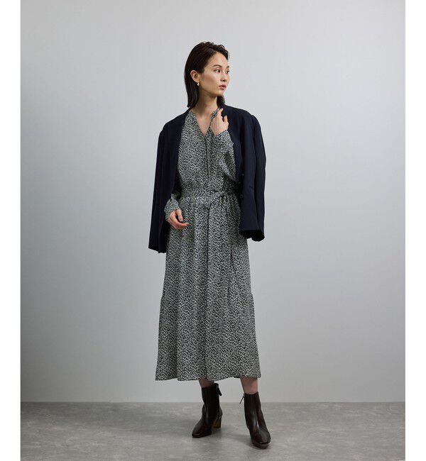 ROPE「【洗える】ロングスリーブワンピース（ジャガード/リーフプリント）【WEB・一部店舗限定】」|ワンピース|