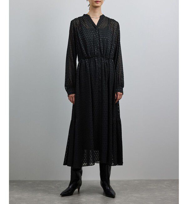 ROPE「【洗える】ロングスリーブワンピース（ジャガード/リーフプリント）【WEB・一部店舗限定】」|ワンピース|