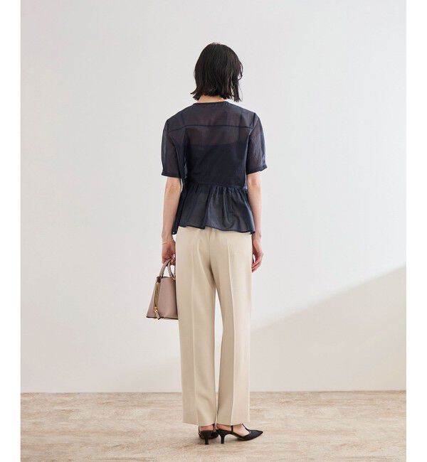 ROPE「【洗える】ストライプペプラムブラウス」|シャツ・ブラウス|