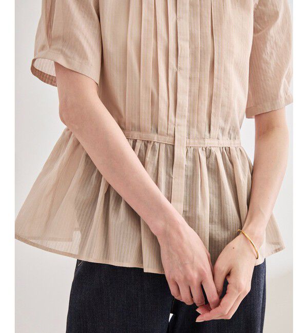 ROPE「【洗える】ストライプペプラムブラウス」|シャツ・ブラウス|