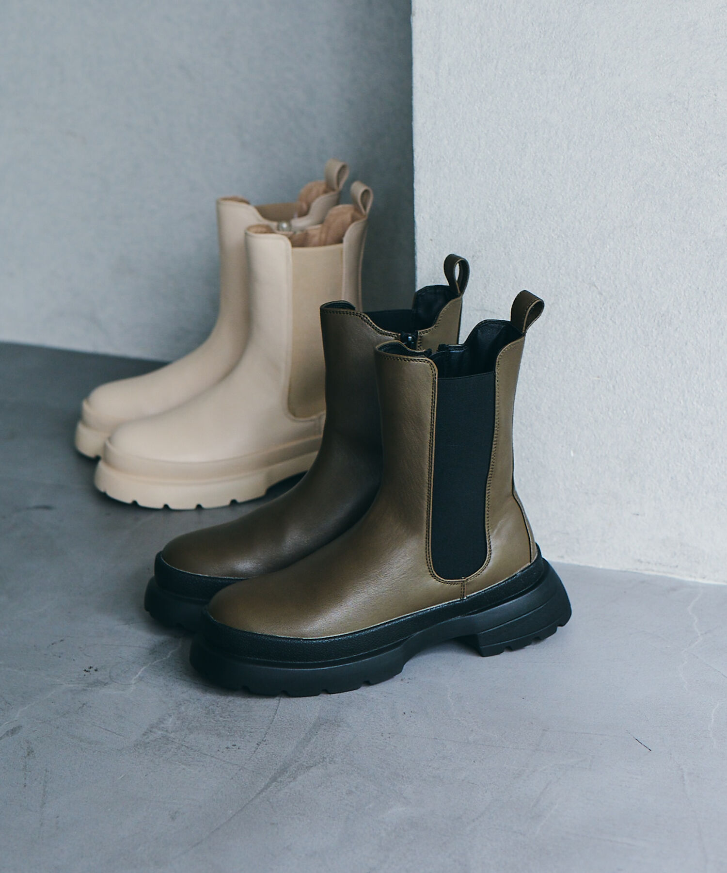 Juze「【新色追加】【軽量】やわらかな履き心地。トラックソールサイドゴアブーツ」|その他|カーキ(36)