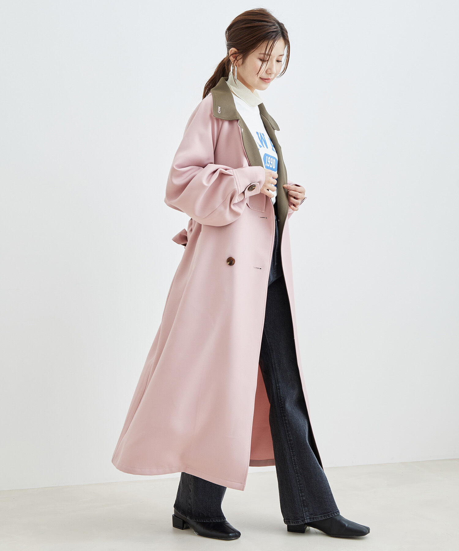 vis-a-vis「【WEB限定】配色カラーで魅せるスタンドカラーオーバーサイズトレンチコート」|トレンチコート|