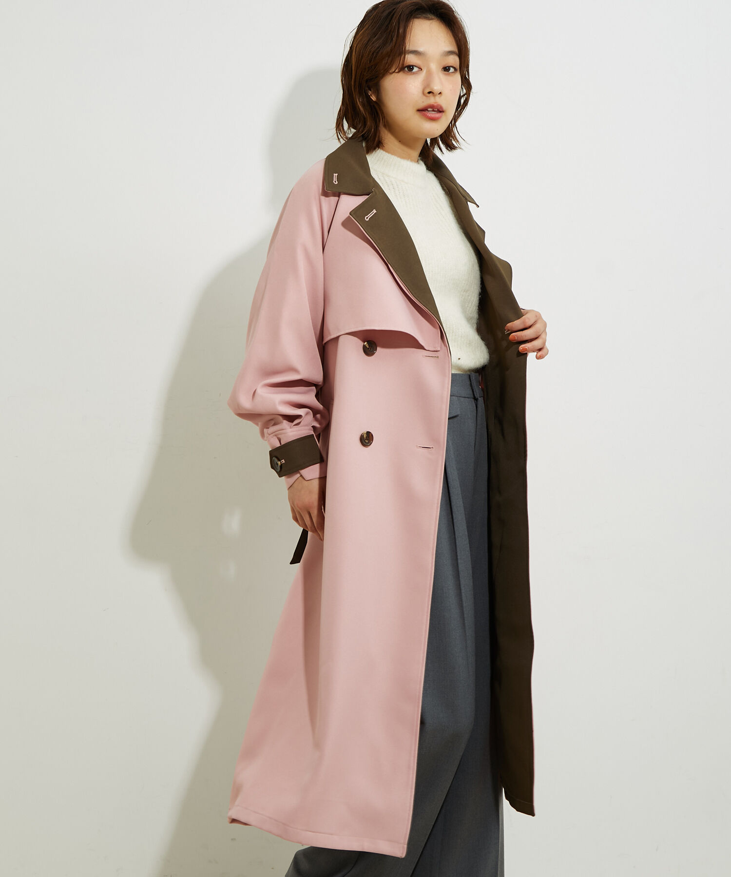 vis-a-vis「【WEB限定】配色カラーで魅せるスタンドカラーオーバーサイズトレンチコート」|トレンチコート|