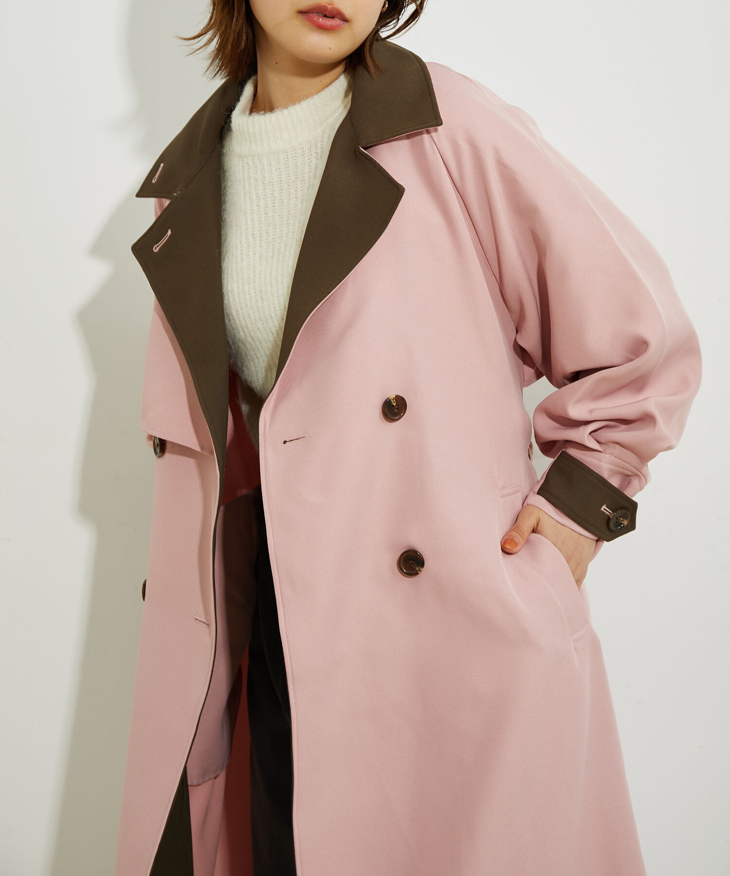 vis-a-vis「【WEB限定】配色カラーで魅せるスタンドカラーオーバーサイズトレンチコート」|トレンチコート|