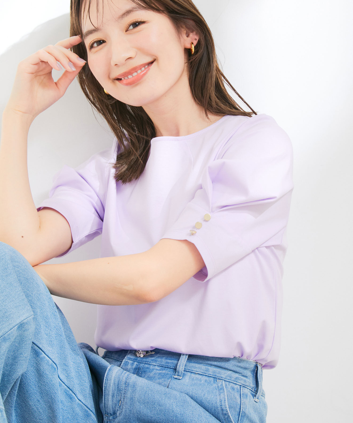 VIS「【接触冷感・洗える】シルケットタックスリーブプルオーバー」|Tシャツ・カットソー|ラベンダー(52)