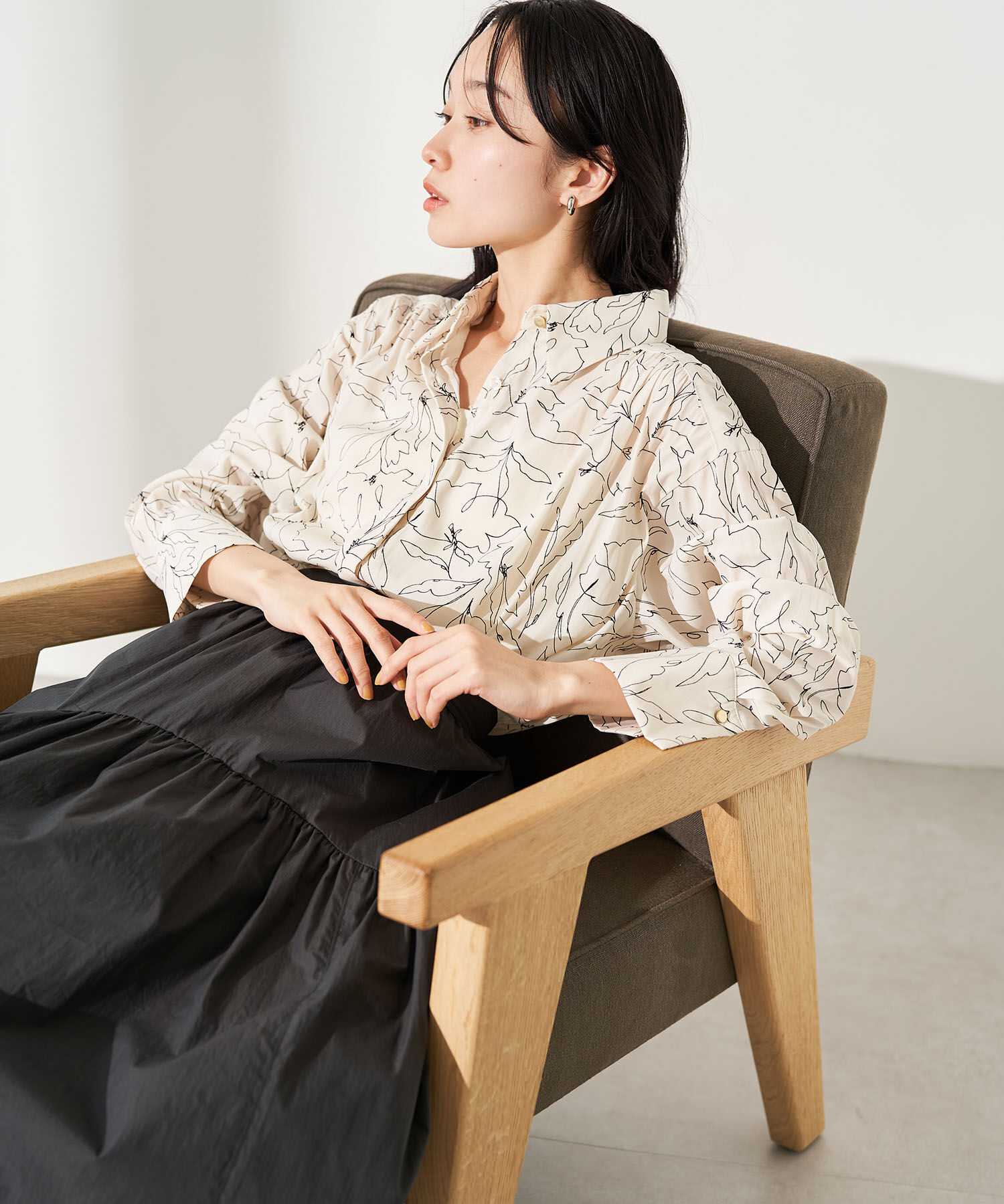 VIS「【セットアップ対応・洗える】ウエストリボンギャザーとろみシャツ」|シャツ・ブラウス|