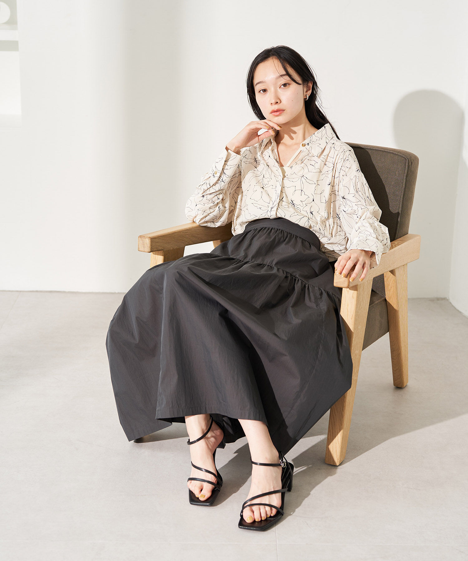 VIS「【セットアップ対応・洗える】ウエストリボンギャザーとろみシャツ」|シャツ・ブラウス|