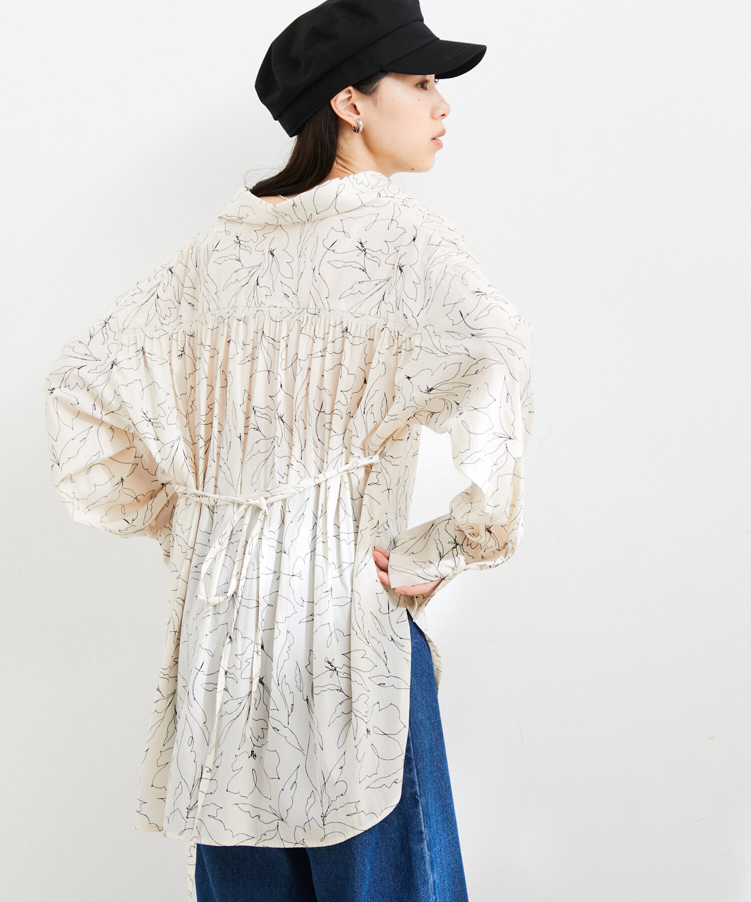 VIS「【セットアップ対応・洗える】ウエストリボンギャザーとろみシャツ」|シャツ・ブラウス|