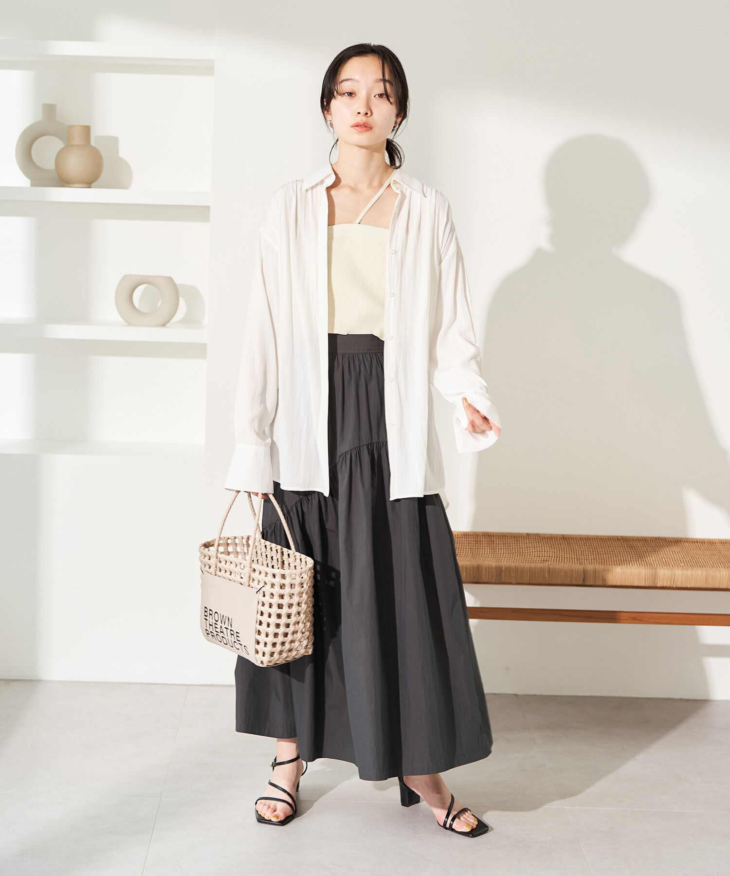 VIS「【セットアップ対応・洗える】ウエストリボンギャザーとろみシャツ」|シャツ・ブラウス|