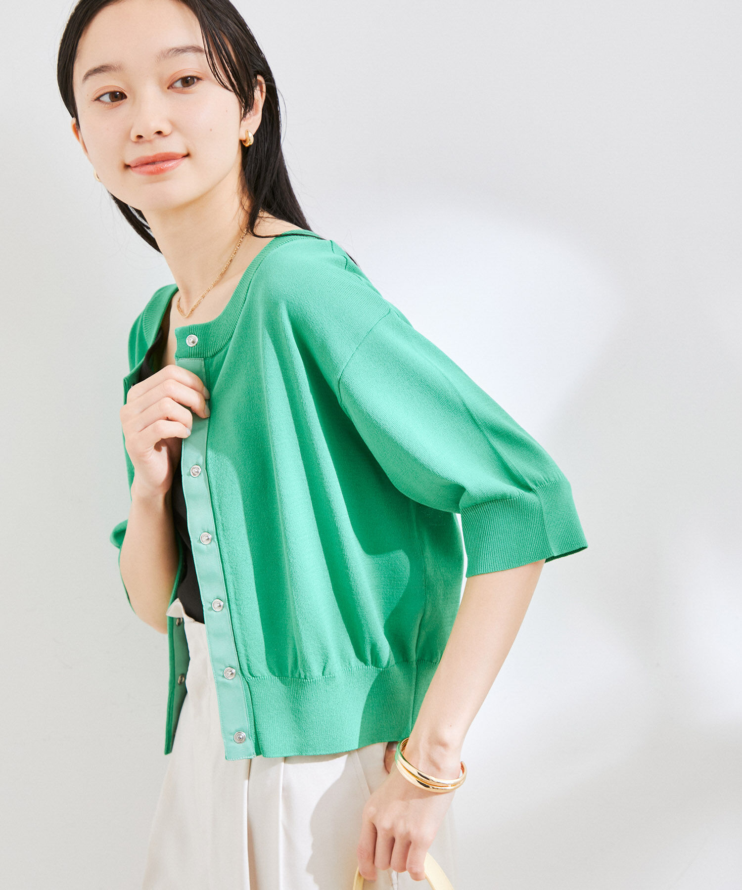 VIS「【UVケア・接触冷感】【2WAY】5分袖カーディガン」|カーディガン|