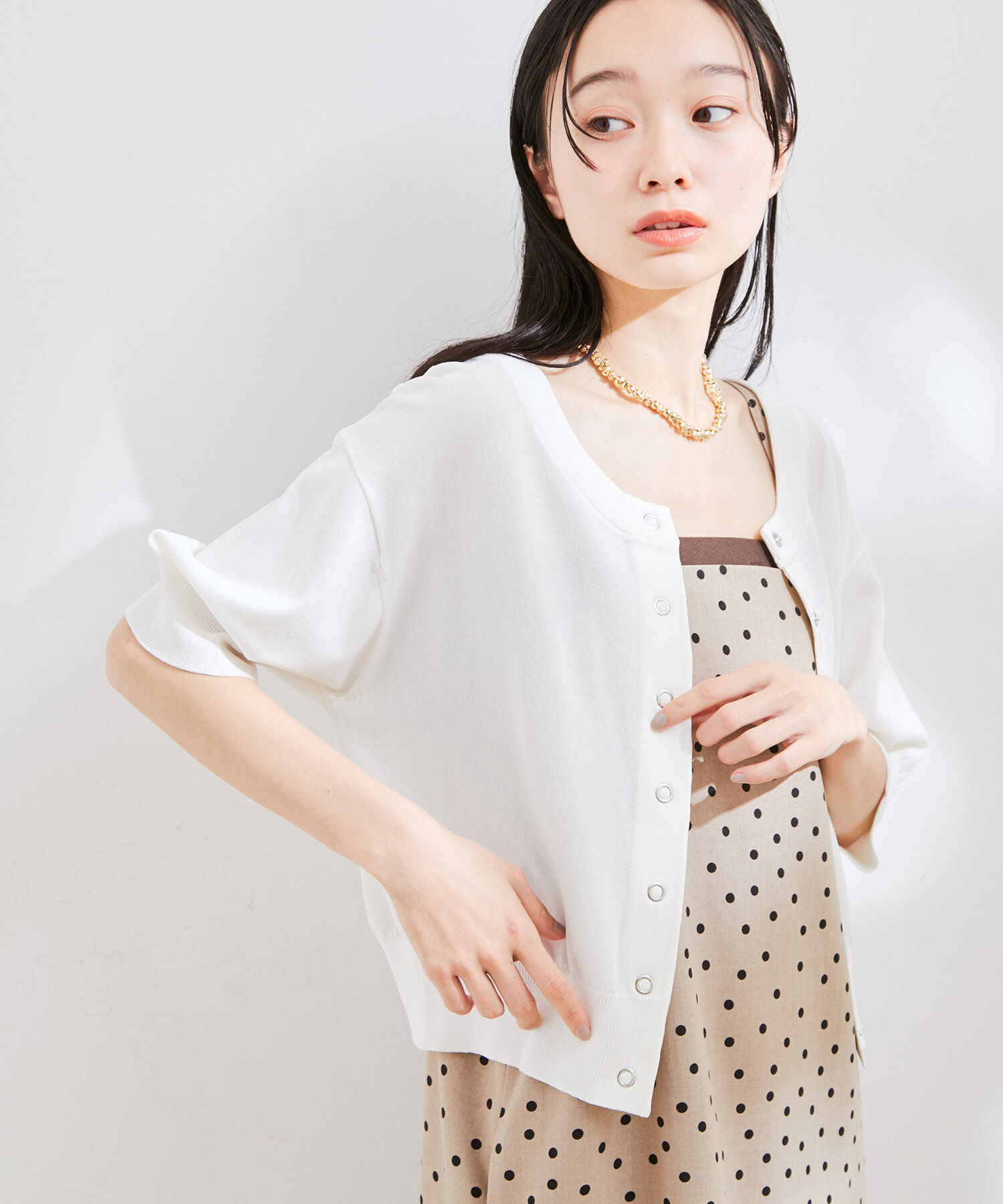 VIS「【UVケア・接触冷感】【2WAY】5分袖カーディガン」|カーディガン|