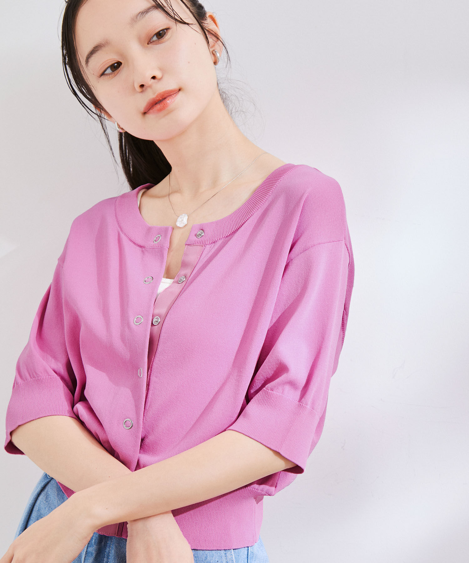 VIS「【UVケア・接触冷感】【2WAY】5分袖カーディガン」|カーディガン|