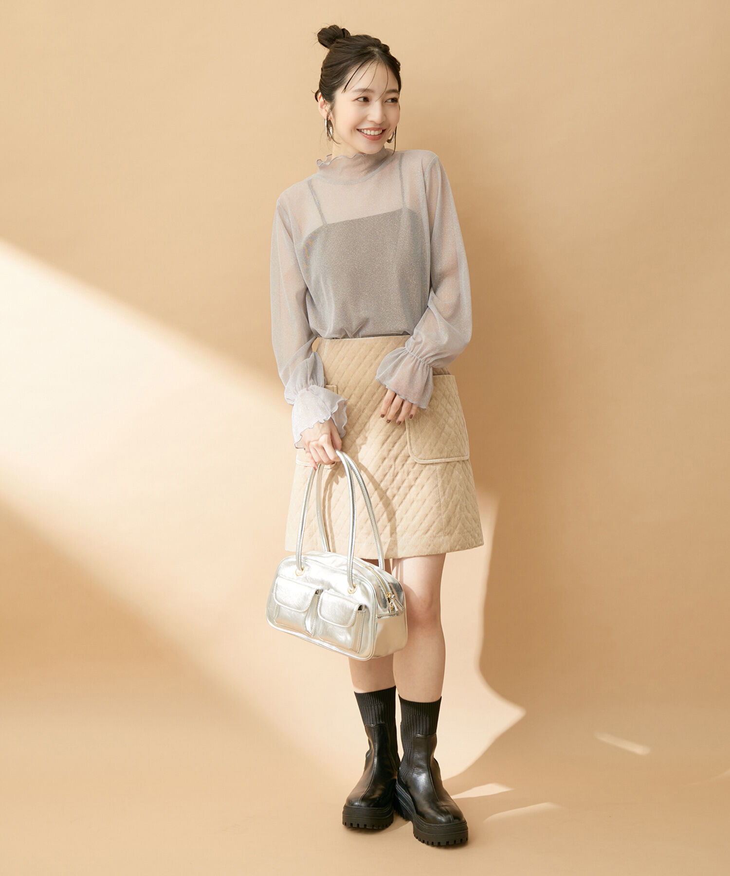 VIS「ミニ丈ベロアキルトスカート」|スカート|