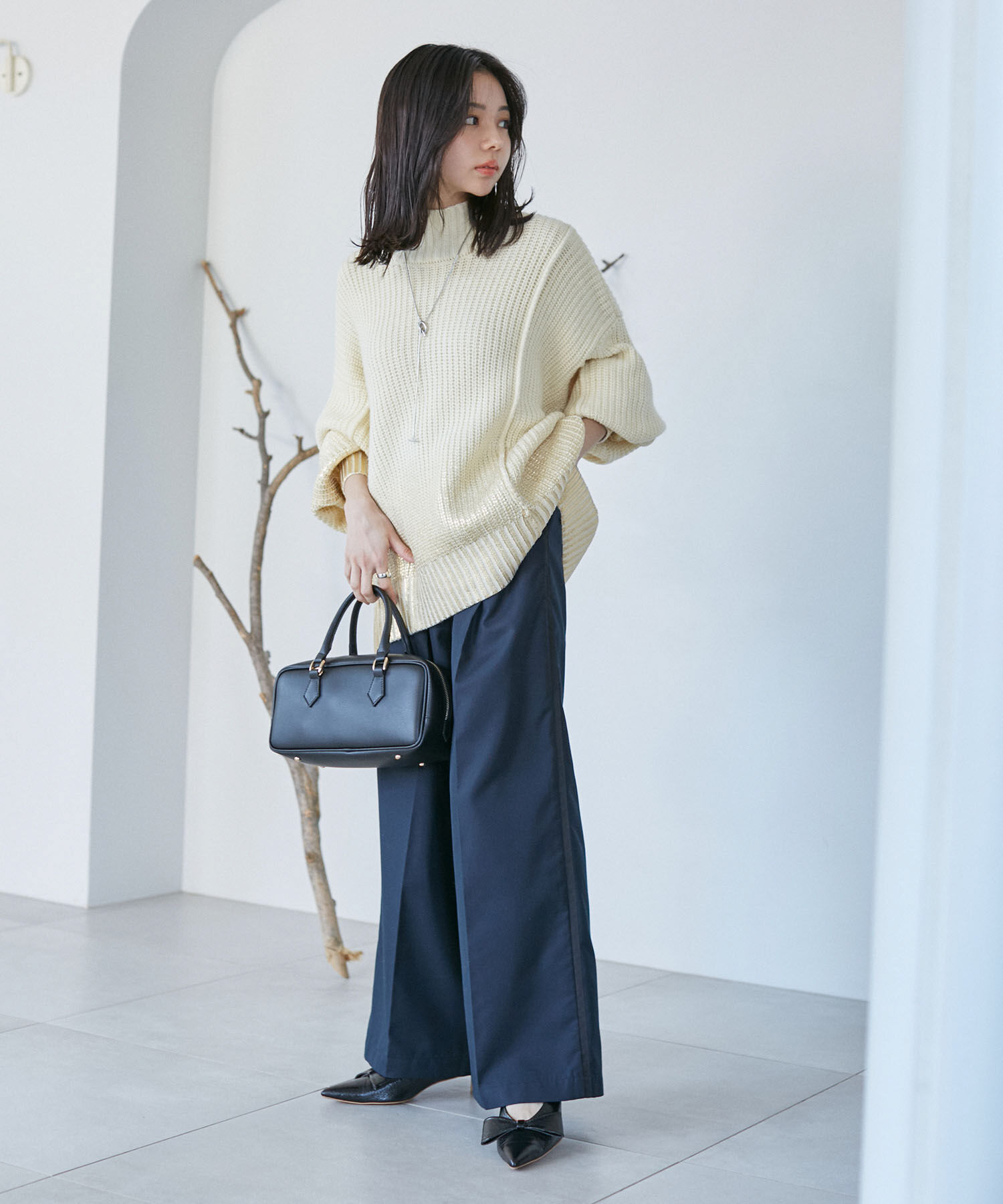 VIS「【洗える】サイドラインワイドパンツ」|スラックス|