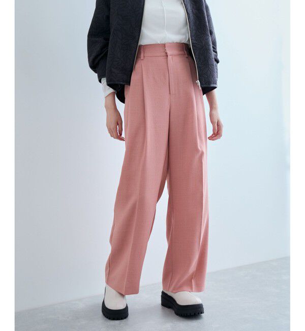 VIS「【美easy】リネンライクワンタックワイドスラックスパンツ【接触冷感/洗える】」|スラックス|