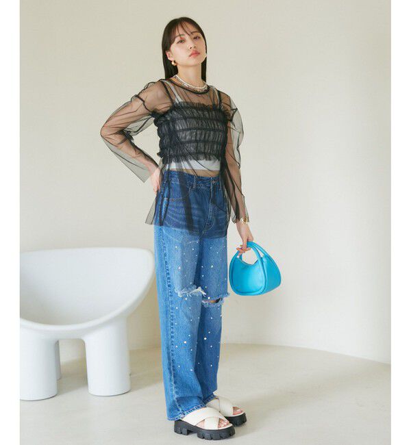 VIS「【SET】チュールレイヤードカットソー＆ビスチェキャミソール」|Tシャツ・カットソー|