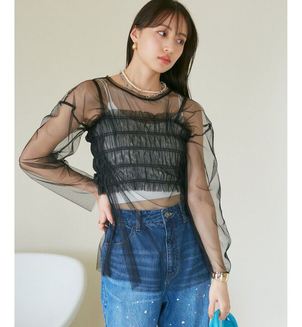 VIS「【SET】チュールレイヤードカットソー＆ビスチェキャミソール」|Tシャツ・カットソー|