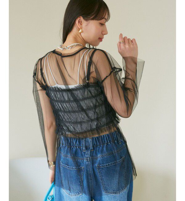 VIS「【SET】チュールレイヤードカットソー＆ビスチェキャミソール」|Tシャツ・カットソー|