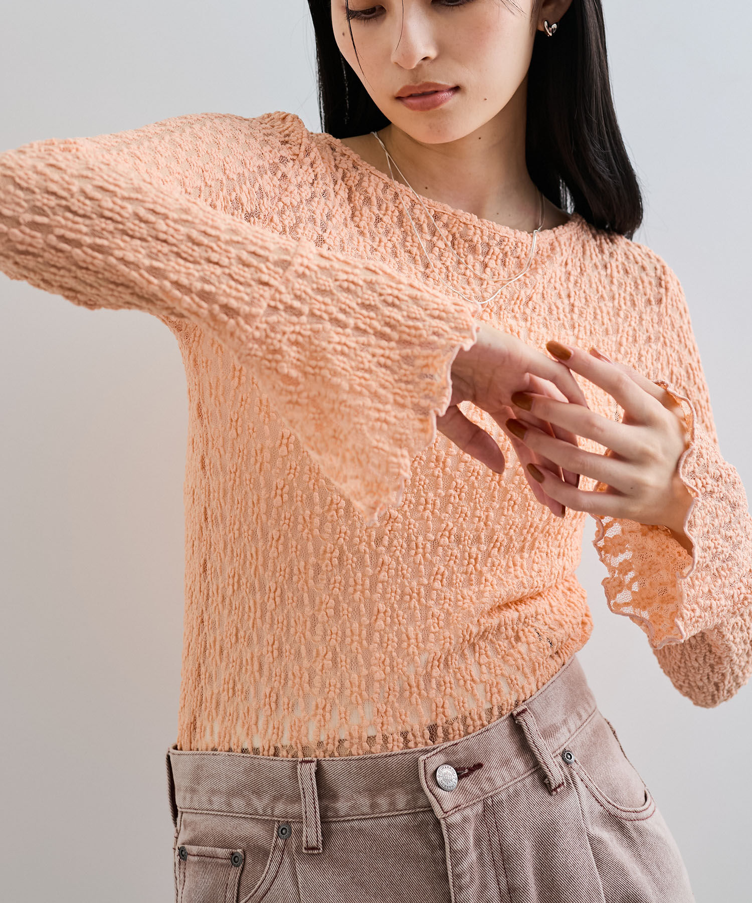 VIS「レースフレアースリーブトップス」|Tシャツ・カットソー|