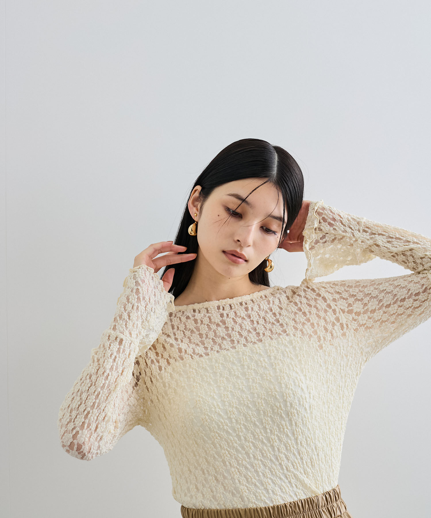 VIS「レースフレアースリーブトップス」|Tシャツ・カットソー|