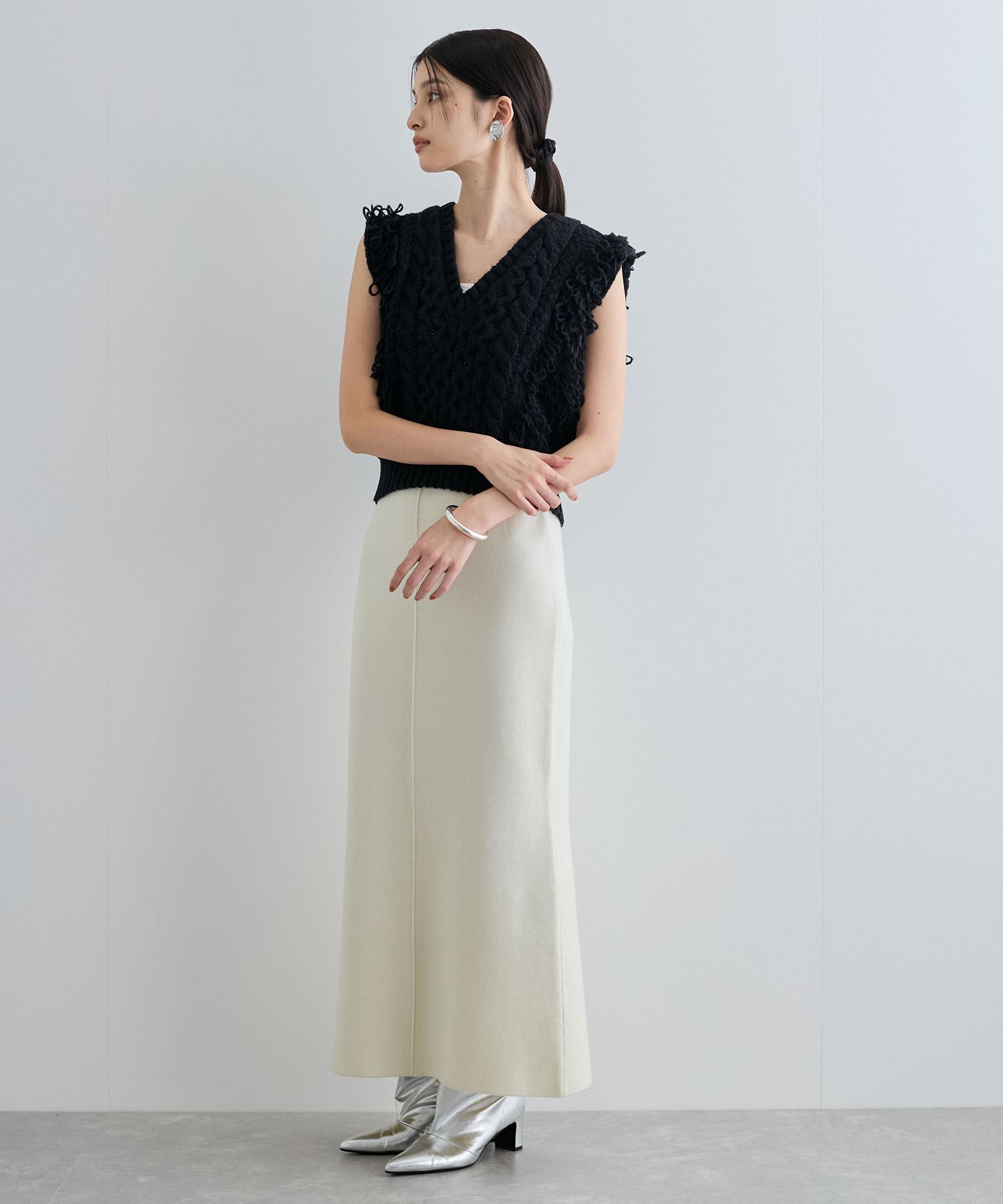 VIS「【WEB/一部店舗限定】編地切り替えフリンジループニットベスト」|ベスト・ジレ|