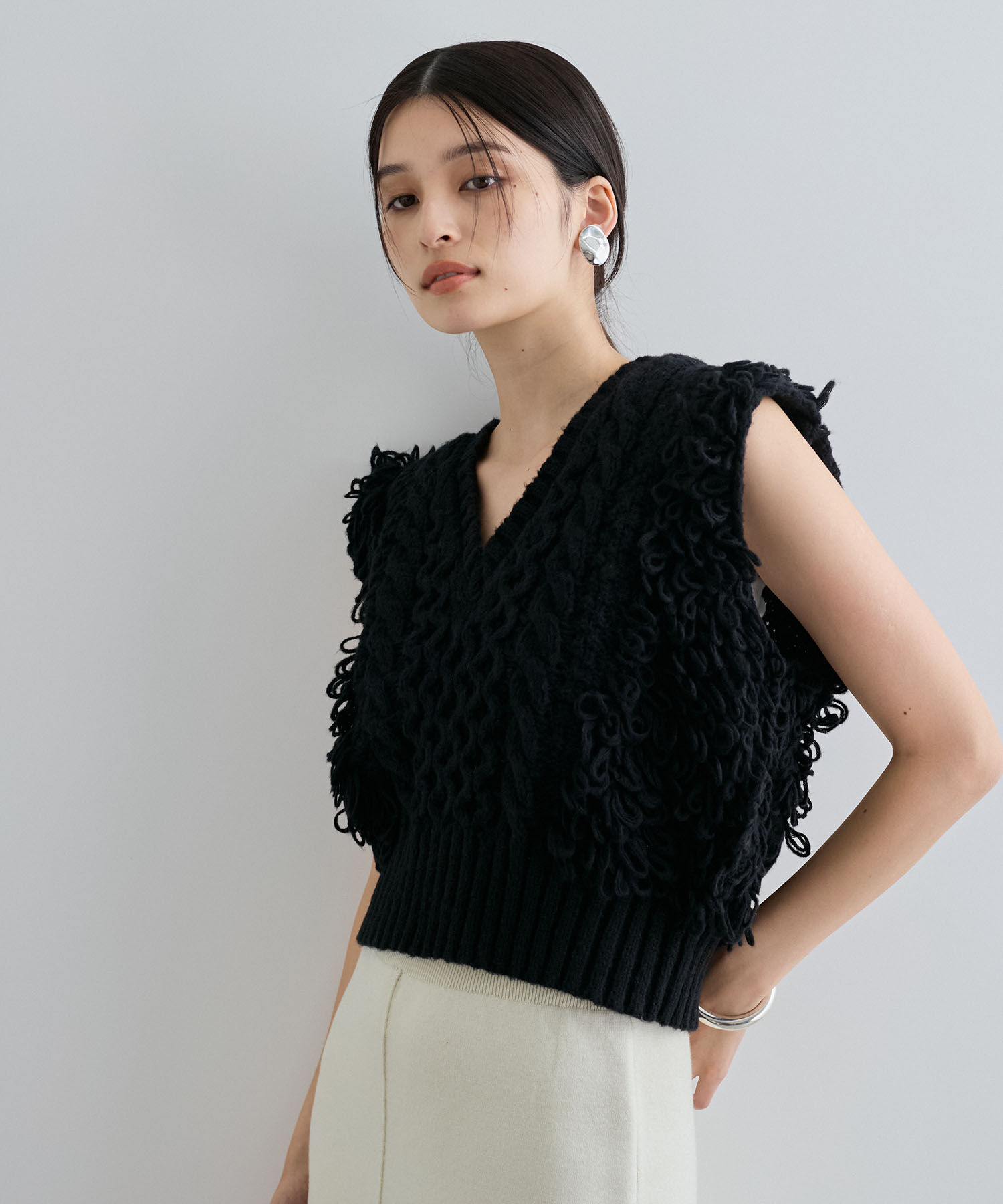 VIS「【WEB/一部店舗限定】編地切り替えフリンジループニットベスト」|ベスト・ジレ|
