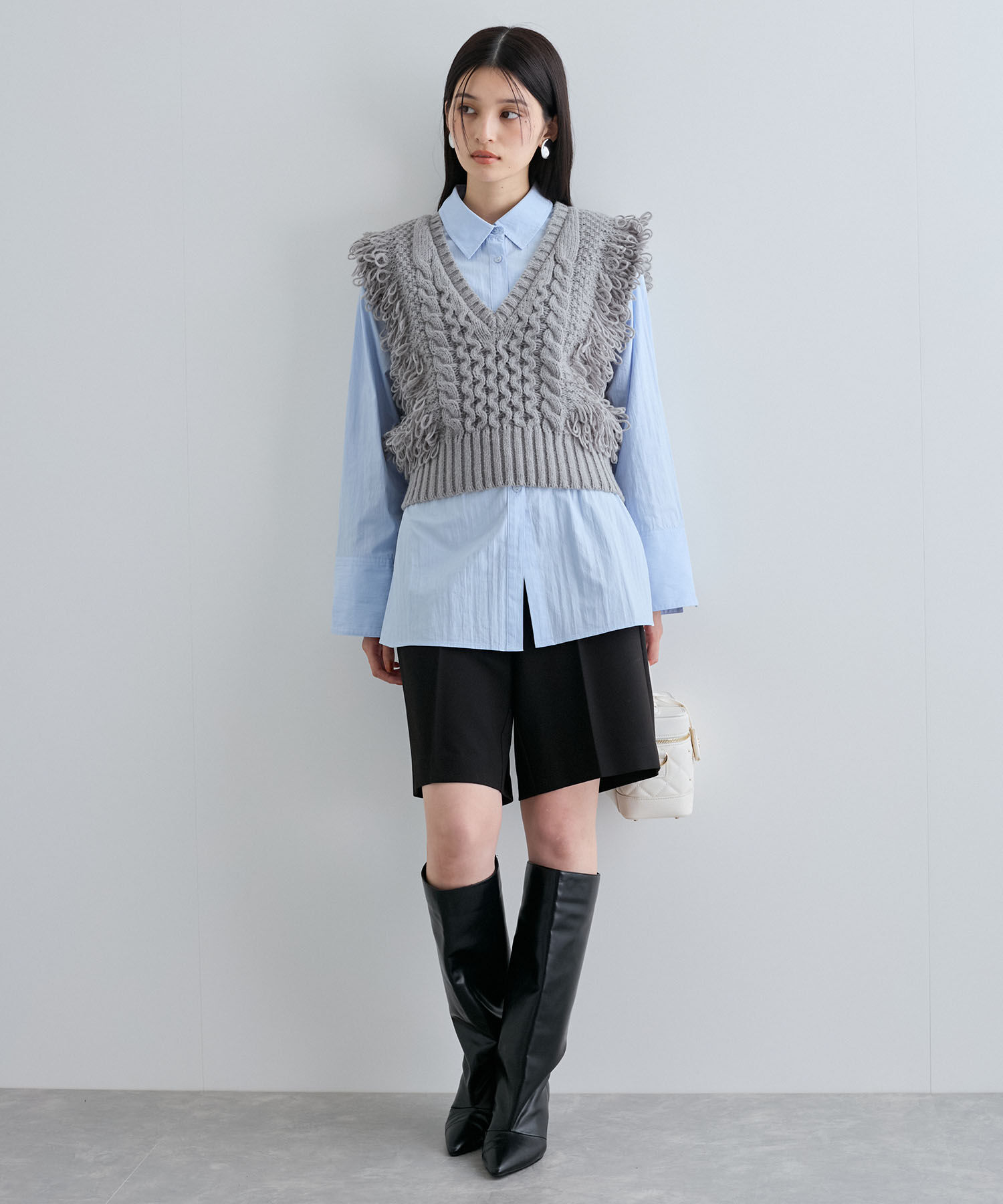 VIS「【WEB/一部店舗限定】編地切り替えフリンジループニットベスト」|ベスト・ジレ|