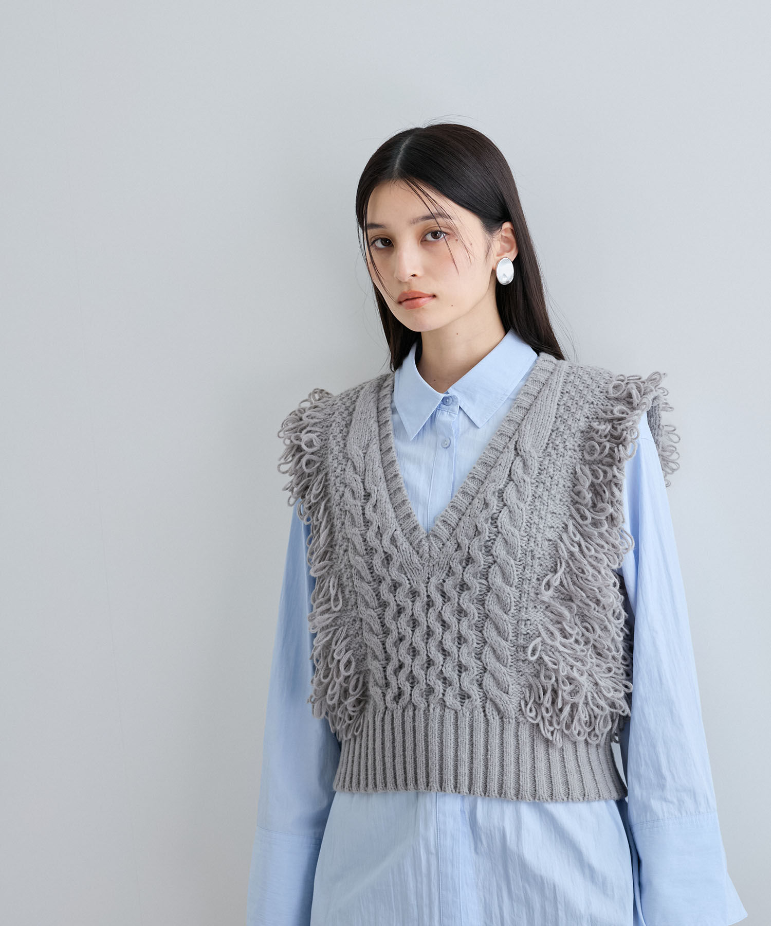 VIS「【WEB/一部店舗限定】編地切り替えフリンジループニットベスト」|ベスト・ジレ|