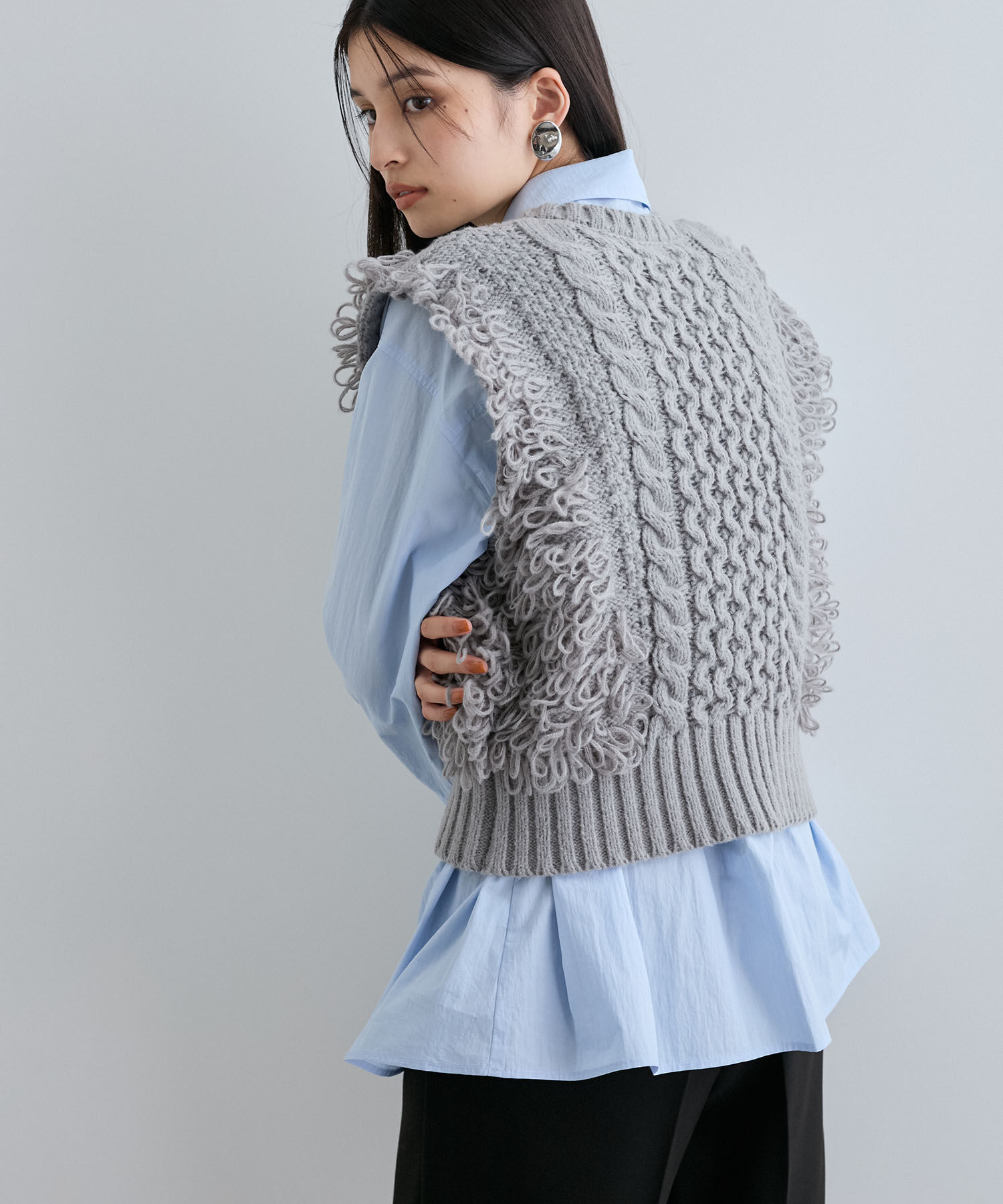 VIS「【WEB/一部店舗限定】編地切り替えフリンジループニットベスト」|ベスト・ジレ|