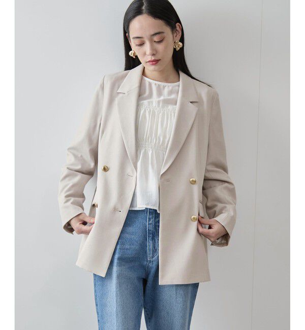 VIS「【美easy】コンフォートツイルWブレスト金ボタンテーラードジャケット【洗える/防シワ/UVケア】」|テーラードジャケット|