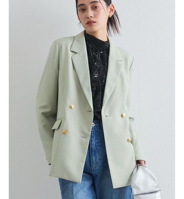 VIS「【美easy】コンフォートツイルWブレスト金ボタンテーラードジャケット【洗える/防シワ/UVケア】」|テーラードジャケット|ライトグリン(33)