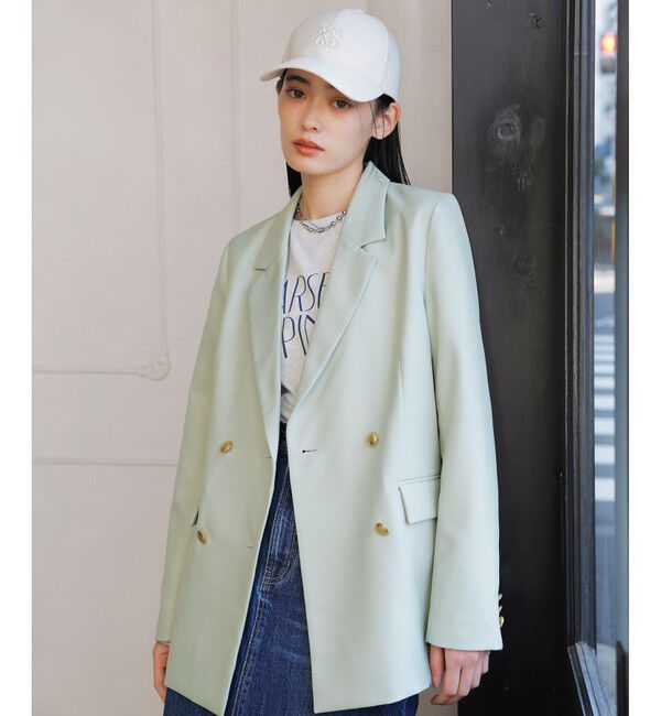 VIS「【美easy】コンフォートツイルWブレスト金ボタンテーラードジャケット【洗える/防シワ/UVケア】」|テーラードジャケット|