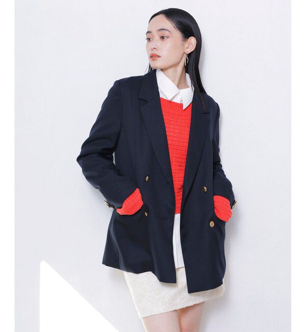 VIS「【美easy】コンフォートツイルWブレスト金ボタンテーラードジャケット【洗える/防シワ/UVケア】」|テーラードジャケット|