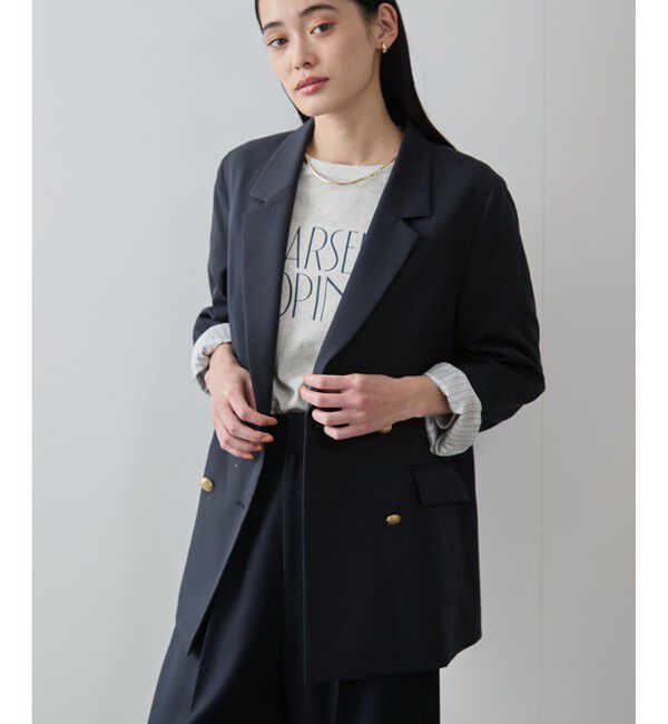 VIS「【美easy】コンフォートツイルWブレスト金ボタンテーラードジャケット【洗える/防シワ/UVケア】」|テーラードジャケット|