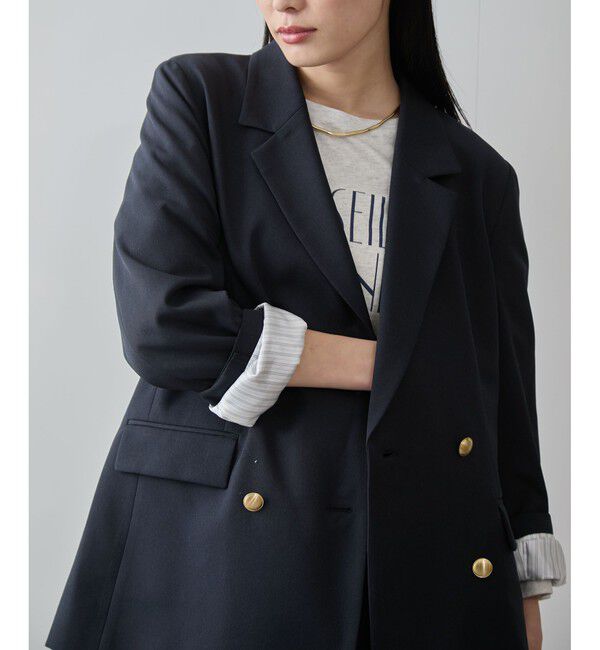 VIS「【美easy】コンフォートツイルWブレスト金ボタンテーラードジャケット【洗える/防シワ/UVケア】」|テーラードジャケット|