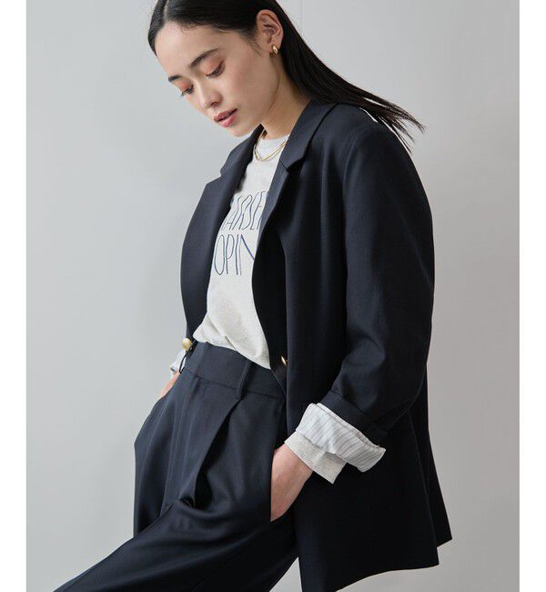 VIS「【美easy】コンフォートツイルWブレスト金ボタンテーラードジャケット【洗える/防シワ/UVケア】」|テーラードジャケット|