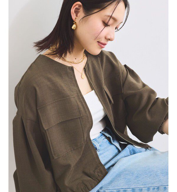 VIS「【WEB限定】気流染めリネンライクダブルポケットブルゾン【防シワ/UVケア/接触冷感/洗える】」|ブルゾン・スタジャン|カーキー(36)