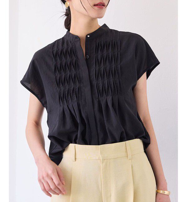 VIS「【接触冷感/洗える】気流染めスモッキングブラウス」|シャツ・ブラウス|ブラック(01)