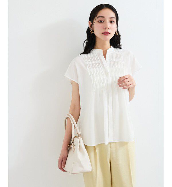 VIS「【接触冷感/洗える】気流染めスモッキングブラウス」|シャツ・ブラウス|