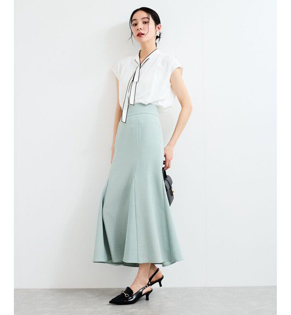 VIS「【接触冷感】配色ボウタイタックブラウス」|シャツ・ブラウス|