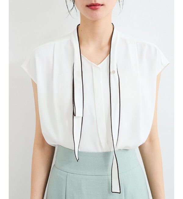 VIS「【接触冷感】配色ボウタイタックブラウス」|シャツ・ブラウス|