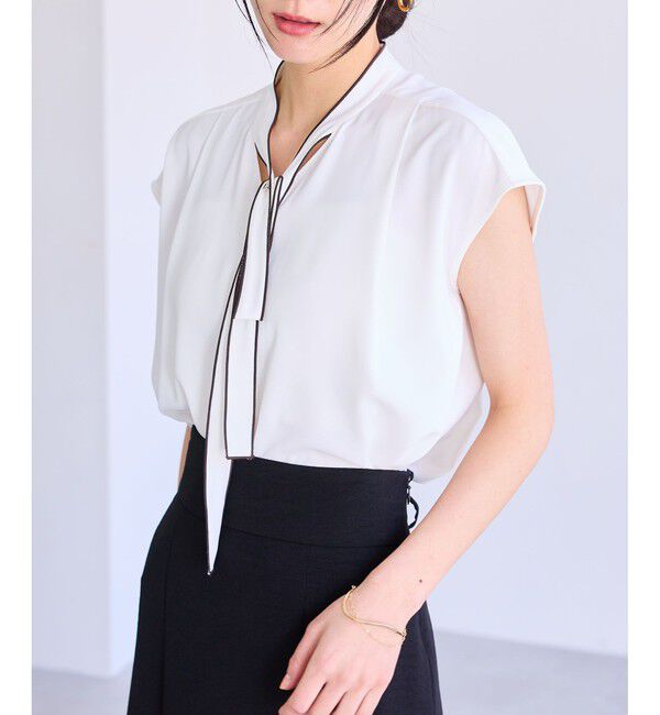 VIS「【接触冷感】配色ボウタイタックブラウス」|シャツ・ブラウス|