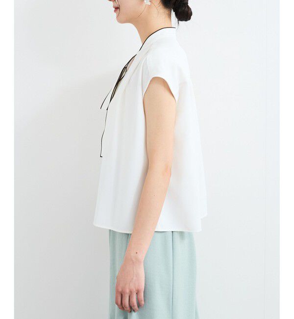 VIS「【接触冷感】配色ボウタイタックブラウス」|シャツ・ブラウス|