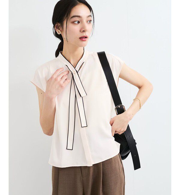 VIS「【接触冷感】配色ボウタイタックブラウス」|シャツ・ブラウス|ベージュ系(28)