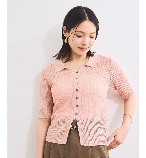 VIS「半袖サマーニットポロカーディガン」|ニット・セーター|ピンク系(65)