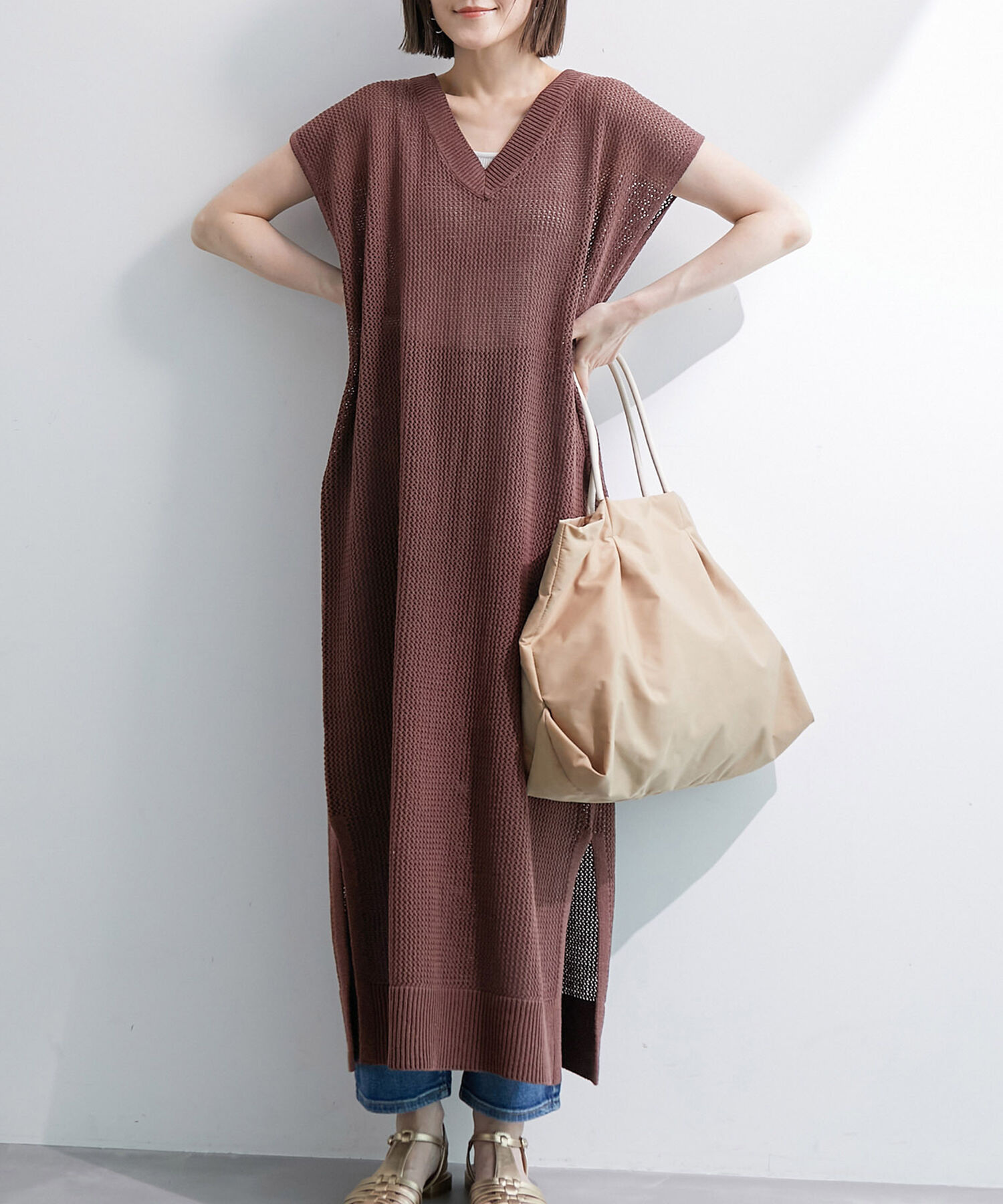 Rope&rsquo;Picnic「メッシュ編みワンピース」|ワンピース|ダークブラウン(20)
