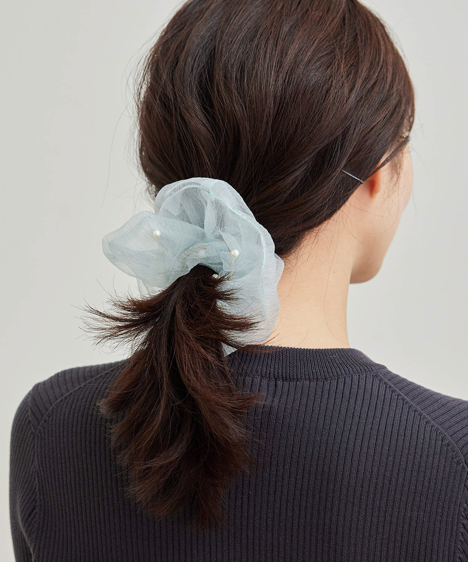 ROPE PICNIC PASSAGE「オーガンジーパールシュシュ」|ヘアゴム・シュシュ|ブルー系(45)