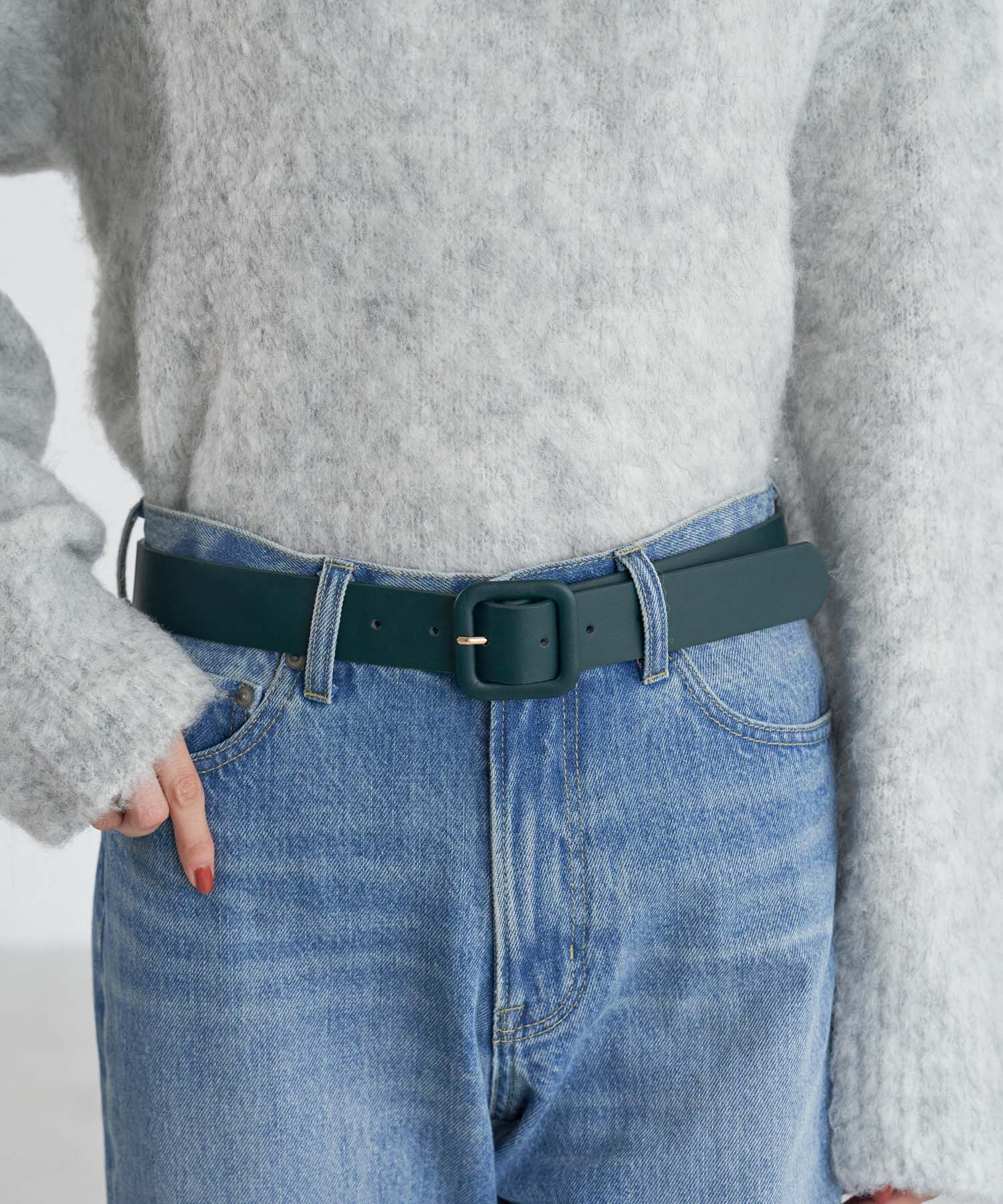 ROPE PICNIC PASSAGE「くるみバックルソフトオーバーベルト」|ベルト|ダークグリーン(31)